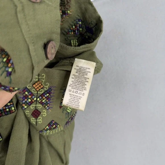 Maeve Skirt Womens 14 Green Embroidered Button A-Line Linen Blend Boho Fairy - Picture 6 of 15